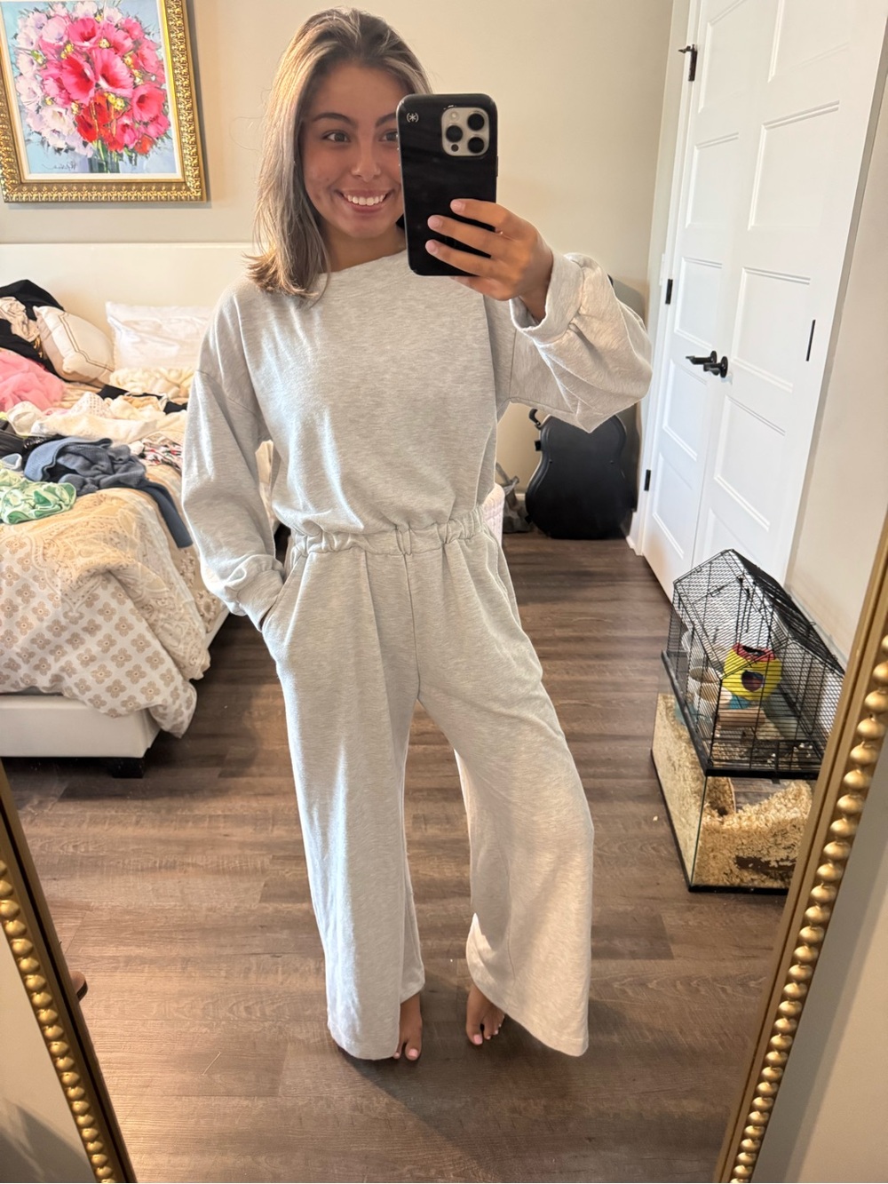 BUCKETLIST Light Gray Wide-Leg Jumpsuit with Elastic Waist